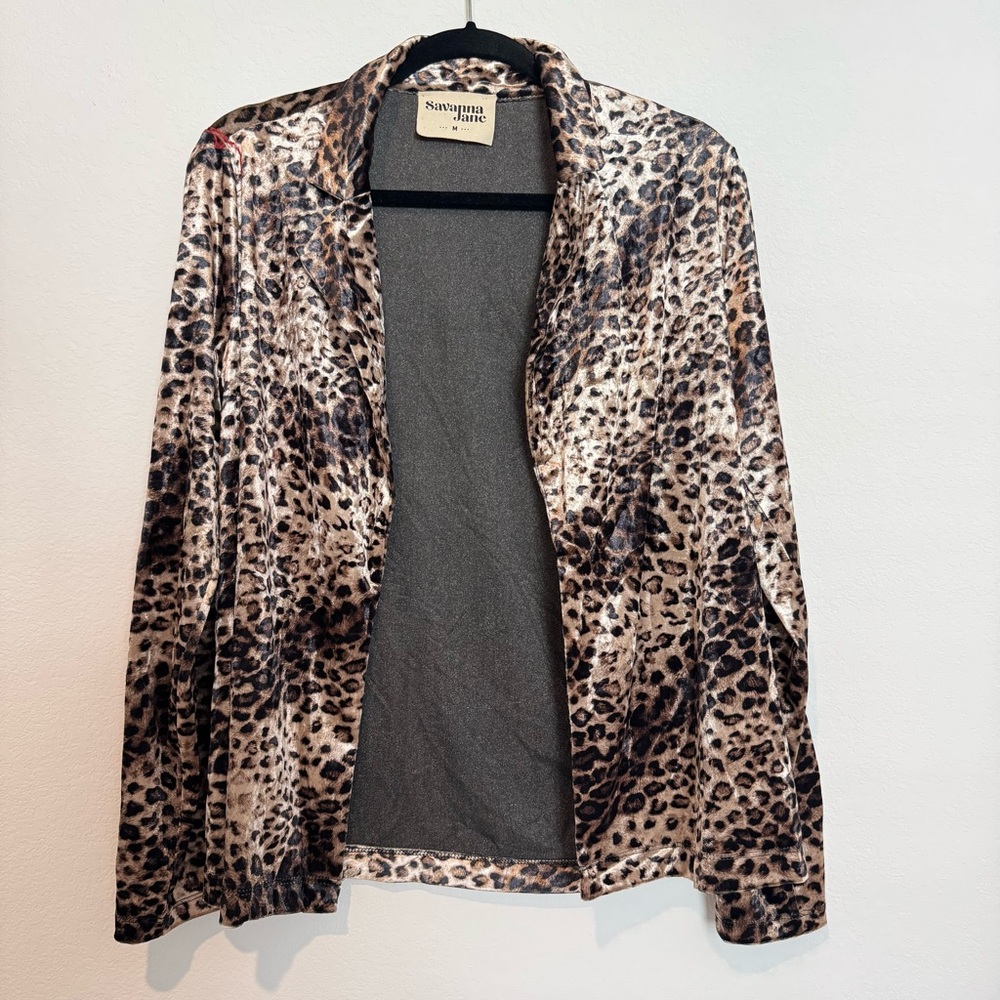 Savanna Jane Animal Print Embroidered Velvet Cardigan Jacket